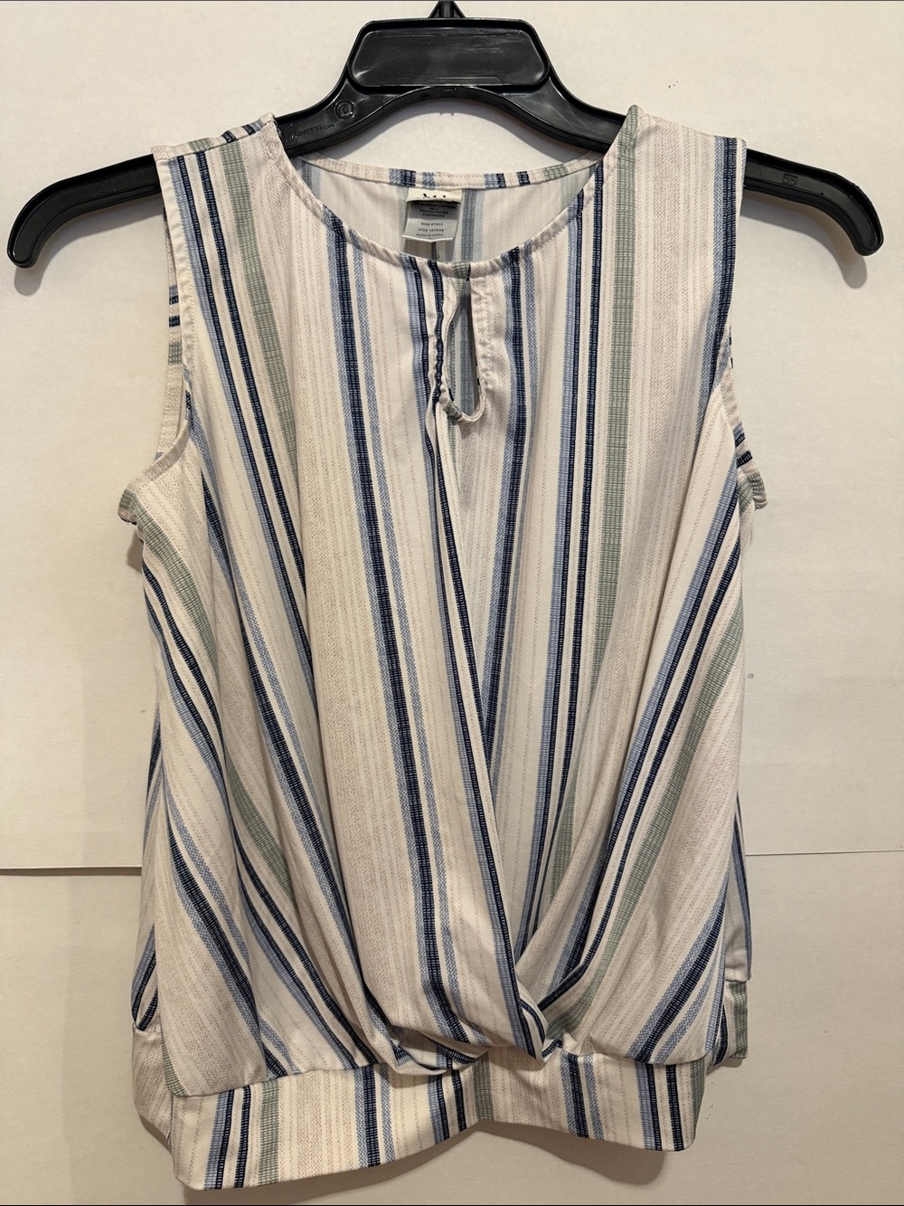 Wrapper Striped Twist-Hem Sleeveless Top - Blue, Cream & Green